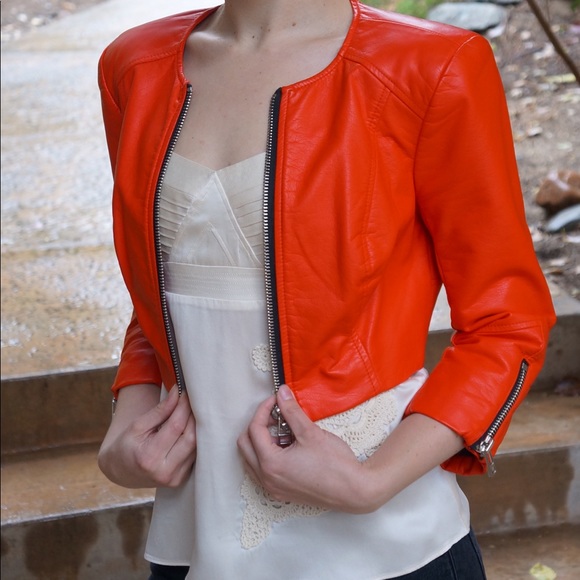bebe Jackets & Blazers - Bebe dark orange crop moto jacket faux leather